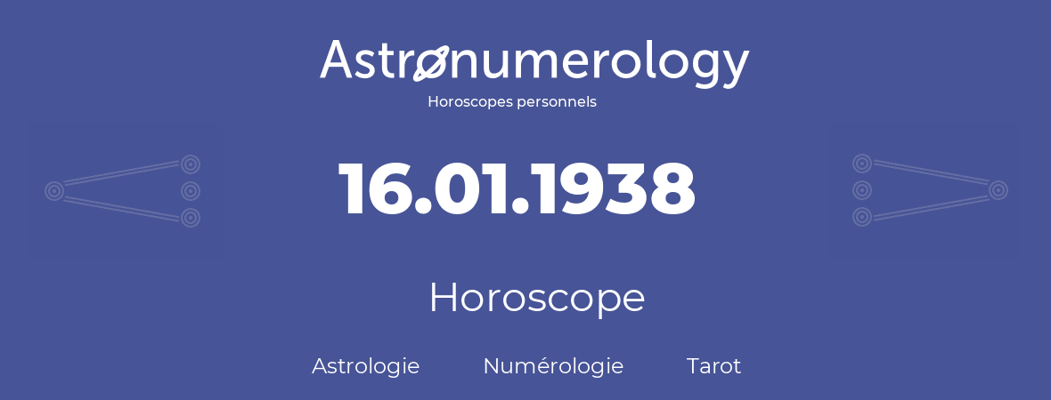 Horoscope pour anniversaire (jour de naissance): 16.01.1938 (16 Janvier 1938)