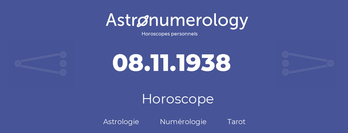 Horoscope pour anniversaire (jour de naissance): 08.11.1938 (08 Novembre 1938)
