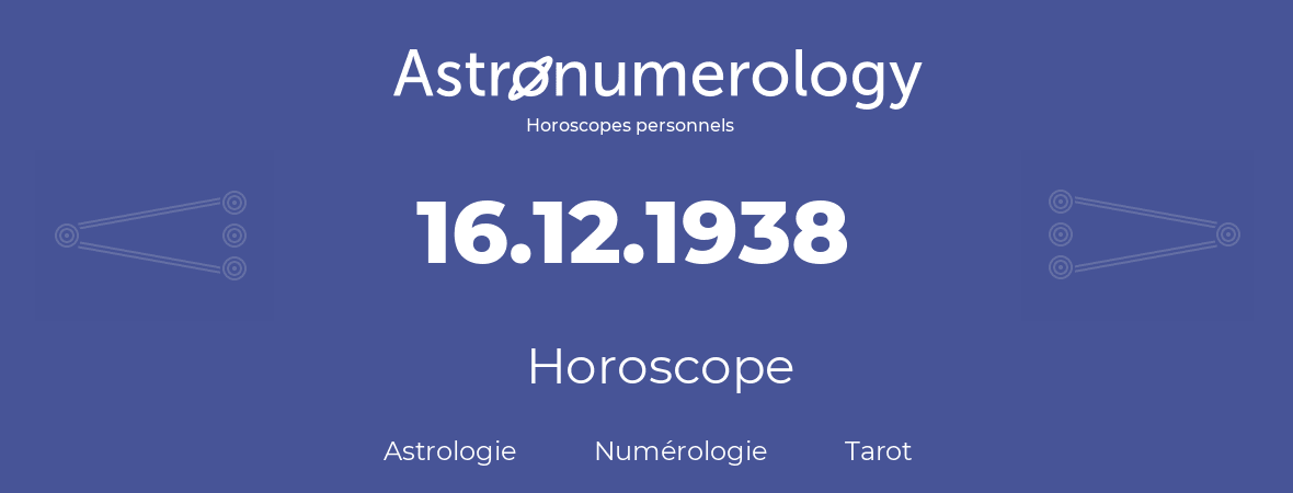 Horoscope pour anniversaire (jour de naissance): 16.12.1938 (16 Décembre 1938)