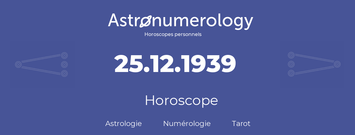 Horoscope pour anniversaire (jour de naissance): 25.12.1939 (25 Décembre 1939)
