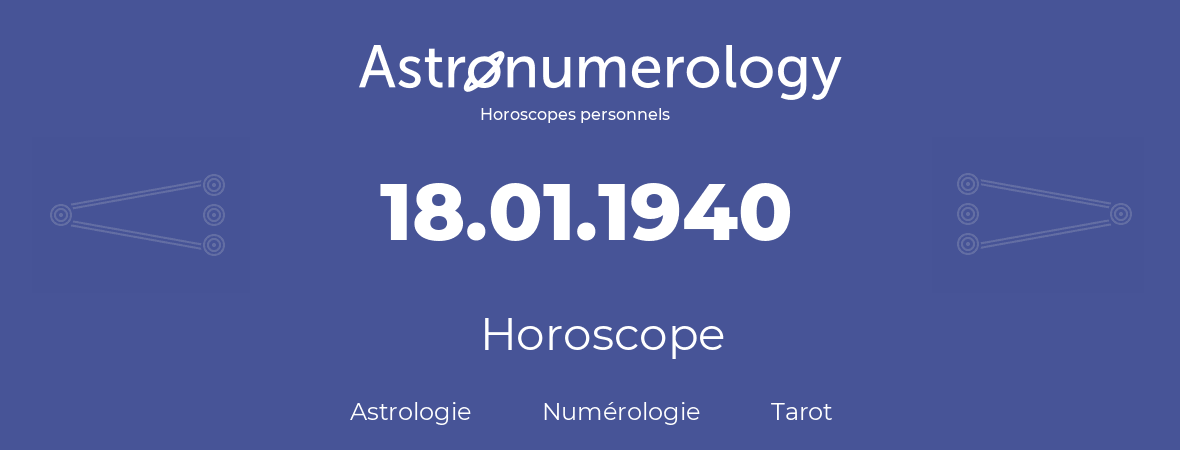 Horoscope pour anniversaire (jour de naissance): 18.01.1940 (18 Janvier 1940)