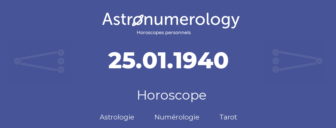Horoscope pour anniversaire (jour de naissance): 25.01.1940 (25 Janvier 1940)