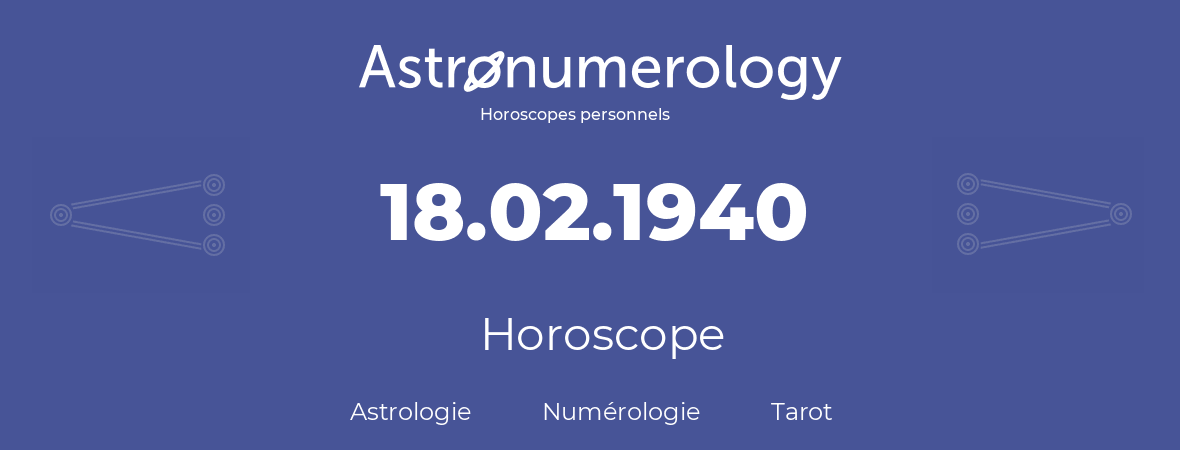 Horoscope pour anniversaire (jour de naissance): 18.02.1940 (18 Février 1940)
