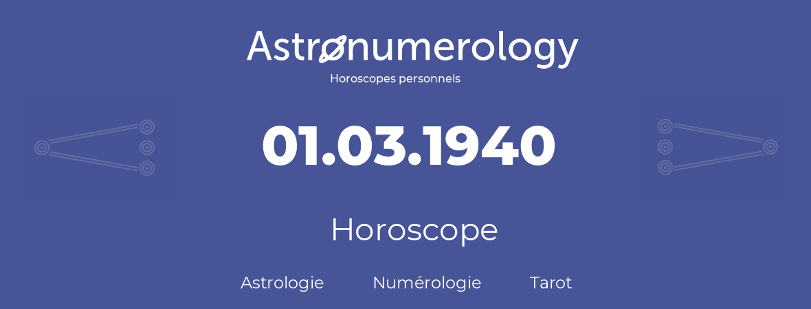 Horoscope pour anniversaire (jour de naissance): 01.03.1940 (01 Mars 1940)