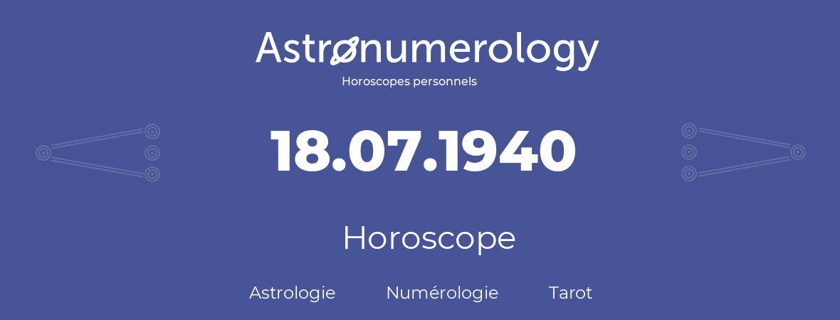 Horoscope pour anniversaire (jour de naissance): 18.07.1940 (18 Juillet 1940)