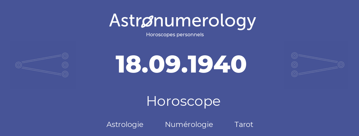 Horoscope pour anniversaire (jour de naissance): 18.09.1940 (18 Septembre 1940)