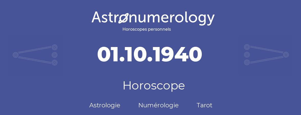 Horoscope pour anniversaire (jour de naissance): 01.10.1940 (1 Octobre 1940)