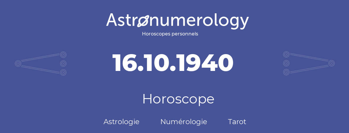 Horoscope pour anniversaire (jour de naissance): 16.10.1940 (16 Octobre 1940)