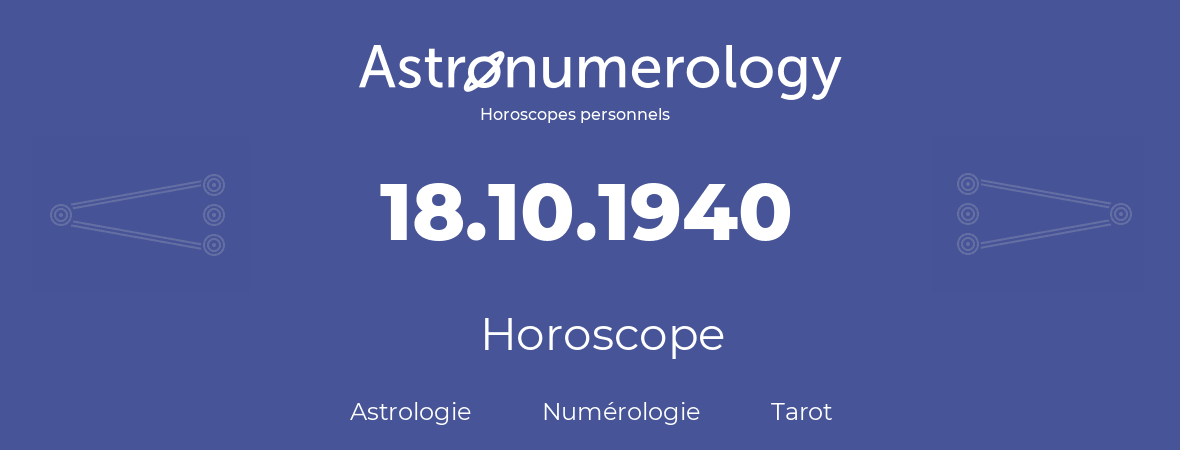 Horoscope pour anniversaire (jour de naissance): 18.10.1940 (18 Octobre 1940)