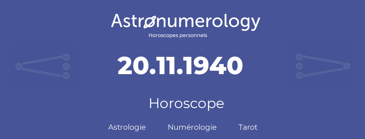 Horoscope pour anniversaire (jour de naissance): 20.11.1940 (20 Novembre 1940)