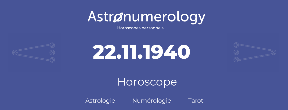 Horoscope pour anniversaire (jour de naissance): 22.11.1940 (22 Novembre 1940)