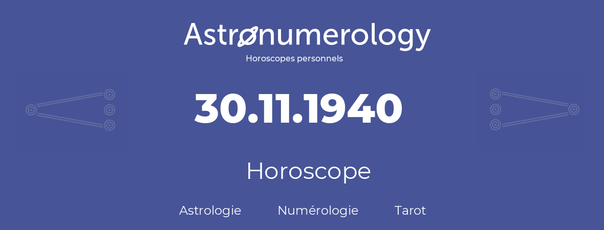 Horoscope pour anniversaire (jour de naissance): 30.11.1940 (30 Novembre 1940)