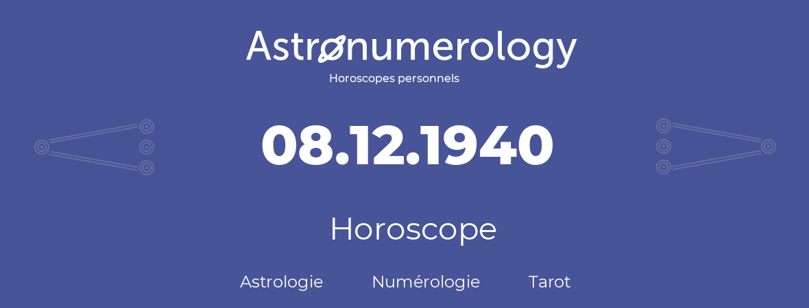 Horoscope pour anniversaire (jour de naissance): 08.12.1940 (8 Décembre 1940)