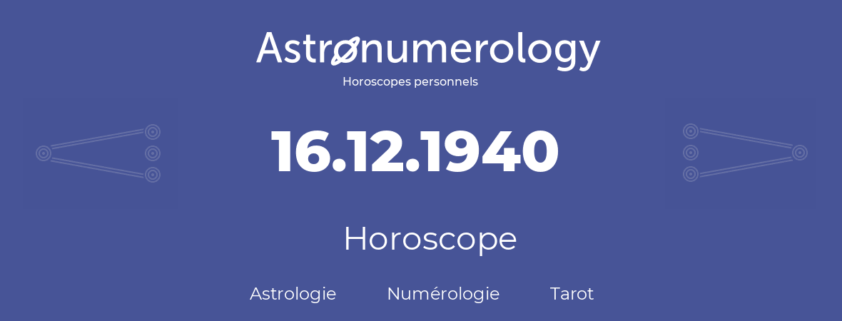 Horoscope pour anniversaire (jour de naissance): 16.12.1940 (16 Décembre 1940)