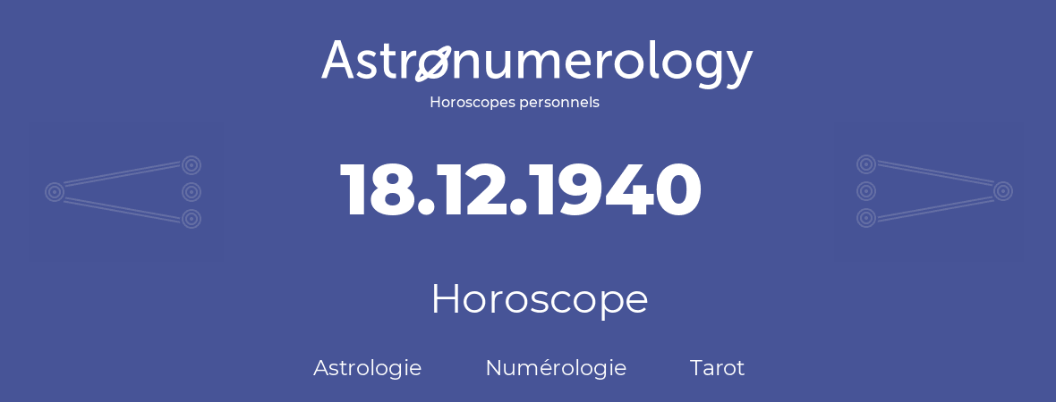Horoscope pour anniversaire (jour de naissance): 18.12.1940 (18 Décembre 1940)