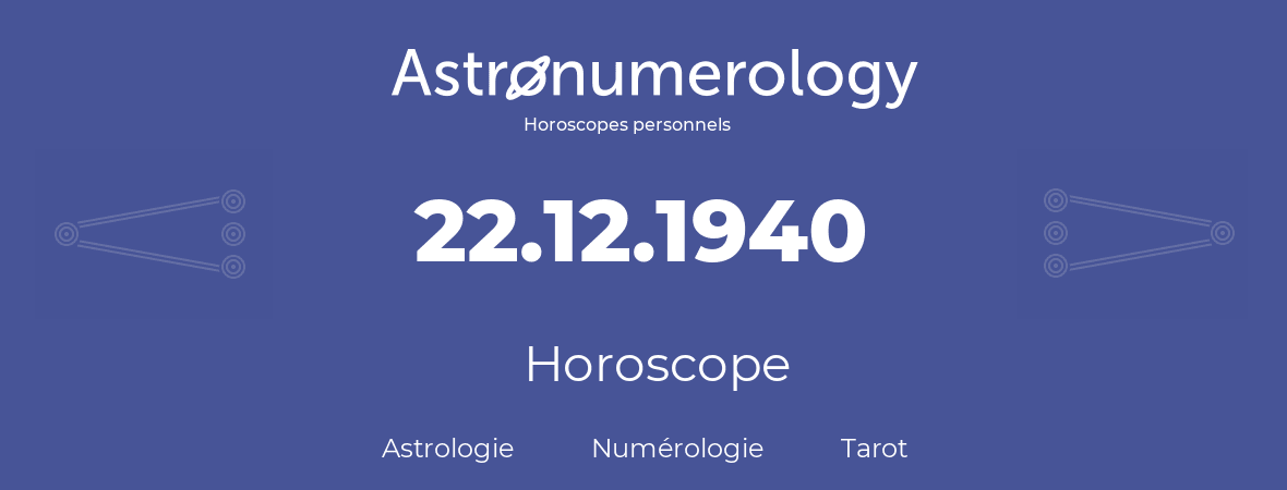 Horoscope pour anniversaire (jour de naissance): 22.12.1940 (22 Décembre 1940)