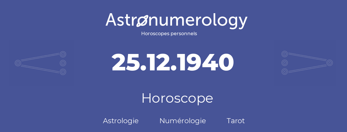 Horoscope pour anniversaire (jour de naissance): 25.12.1940 (25 Décembre 1940)