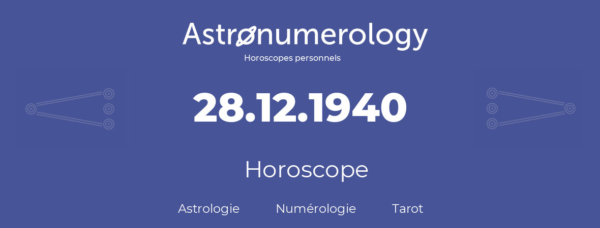 Horoscope pour anniversaire (jour de naissance): 28.12.1940 (28 Décembre 1940)