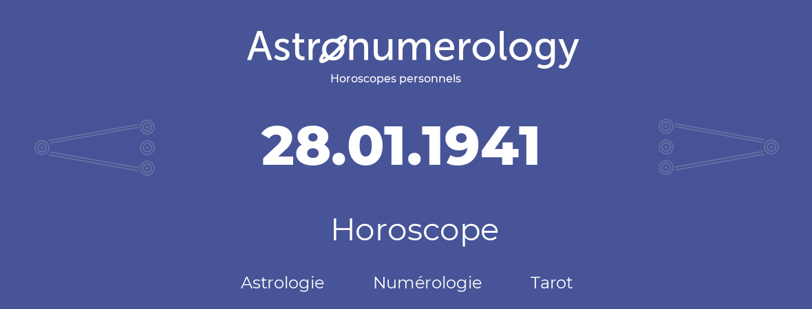 Horoscope pour anniversaire (jour de naissance): 28.01.1941 (28 Janvier 1941)