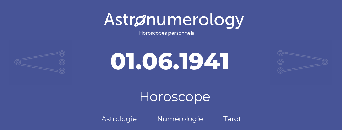 Horoscope pour anniversaire (jour de naissance): 01.06.1941 (01 Juin 1941)