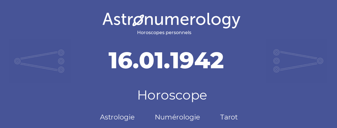 Horoscope pour anniversaire (jour de naissance): 16.01.1942 (16 Janvier 1942)
