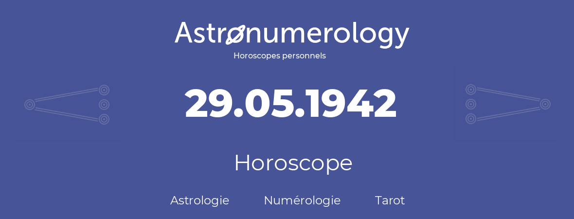Horoscope pour anniversaire (jour de naissance): 29.05.1942 (29 Mai 1942)