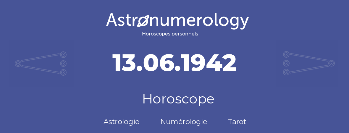 Horoscope pour anniversaire (jour de naissance): 13.06.1942 (13 Juin 1942)