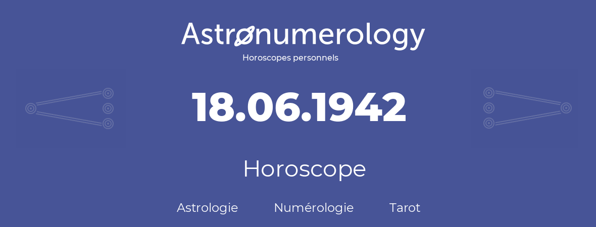 Horoscope pour anniversaire (jour de naissance): 18.06.1942 (18 Juin 1942)