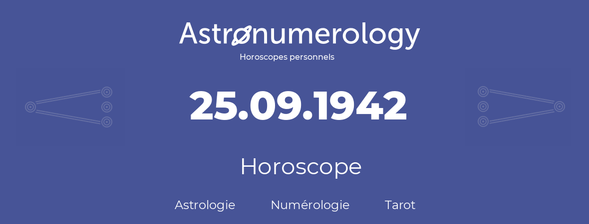 Horoscope pour anniversaire (jour de naissance): 25.09.1942 (25 Septembre 1942)