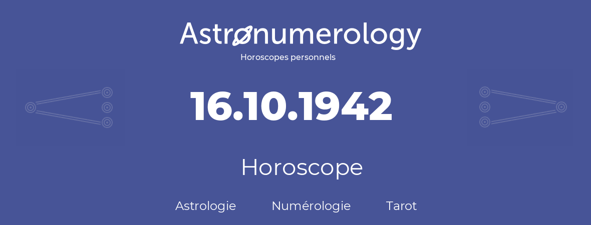 Horoscope pour anniversaire (jour de naissance): 16.10.1942 (16 Octobre 1942)