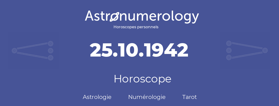 Horoscope pour anniversaire (jour de naissance): 25.10.1942 (25 Octobre 1942)