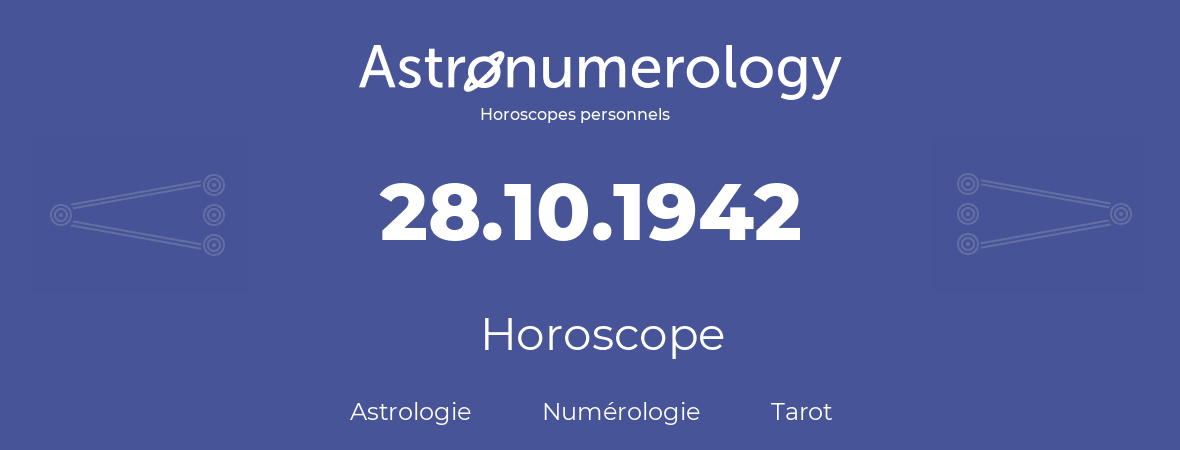 Horoscope pour anniversaire (jour de naissance): 28.10.1942 (28 Octobre 1942)