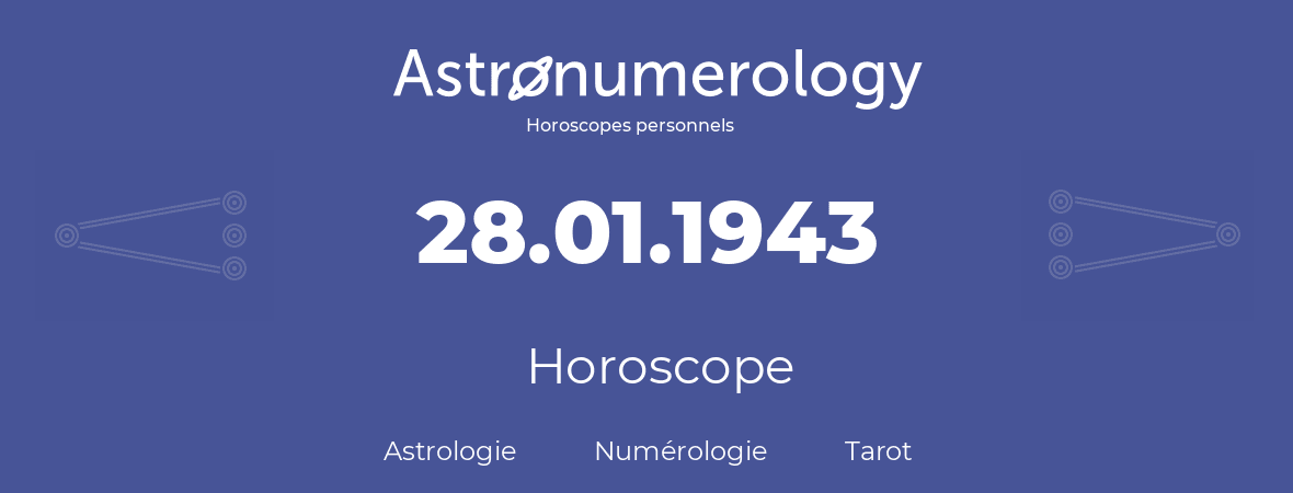 Horoscope pour anniversaire (jour de naissance): 28.01.1943 (28 Janvier 1943)