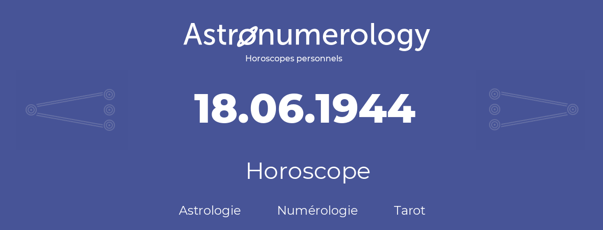 Horoscope pour anniversaire (jour de naissance): 18.06.1944 (18 Juin 1944)