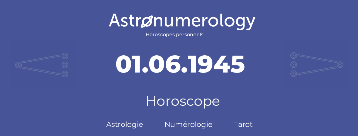 Horoscope pour anniversaire (jour de naissance): 01.06.1945 (1 Juin 1945)