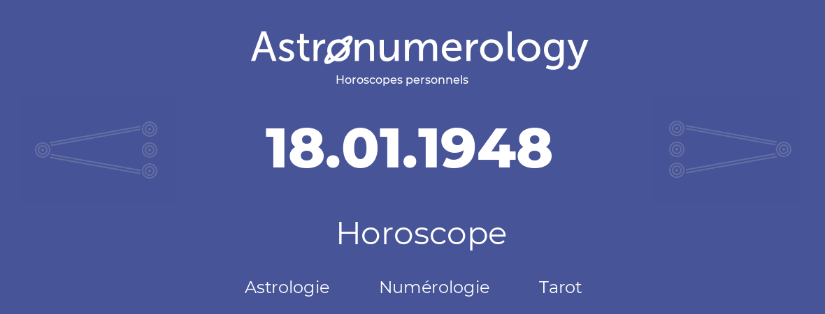 Horoscope pour anniversaire (jour de naissance): 18.01.1948 (18 Janvier 1948)