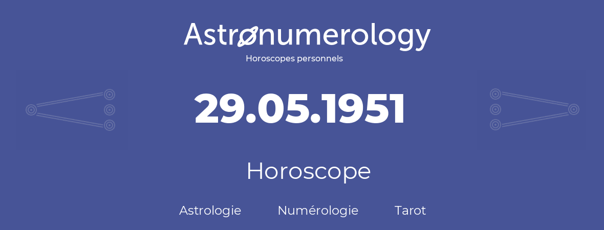 Horoscope pour anniversaire (jour de naissance): 29.05.1951 (29 Mai 1951)