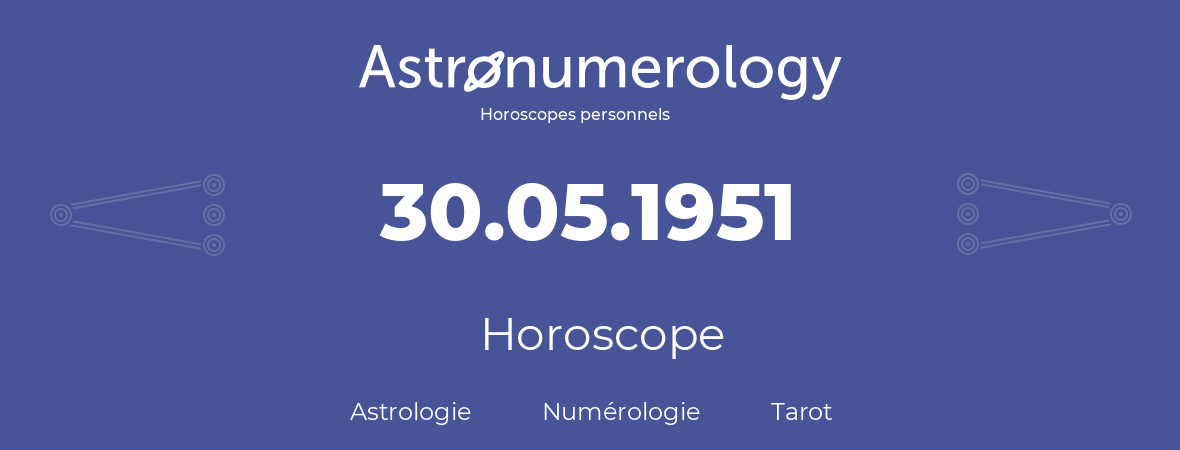 Horoscope pour anniversaire (jour de naissance): 30.05.1951 (30 Mai 1951)
