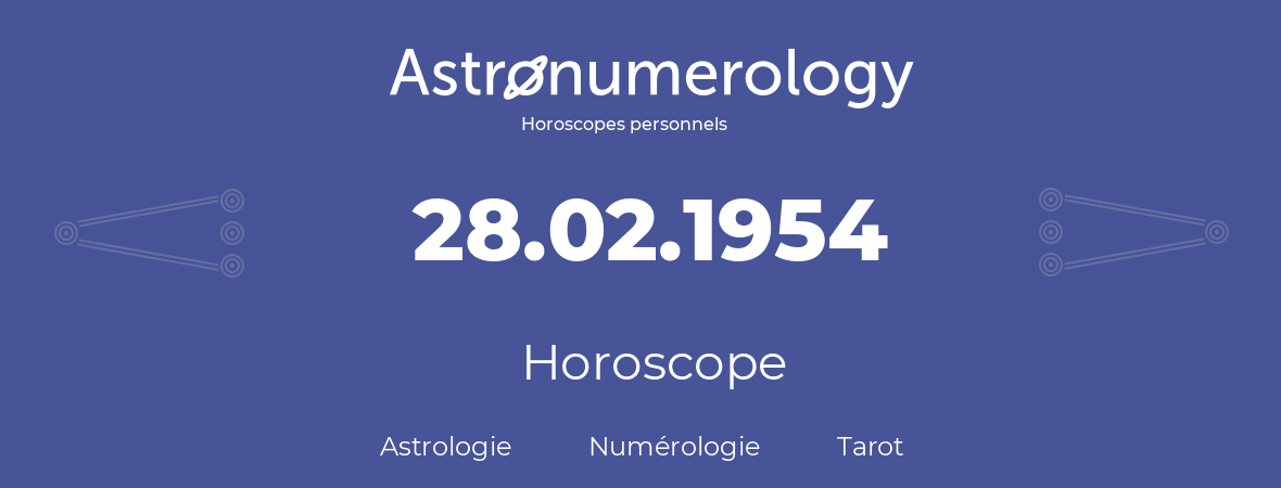 Horoscope pour anniversaire (jour de naissance): 28.02.1954 (28 Février 1954)