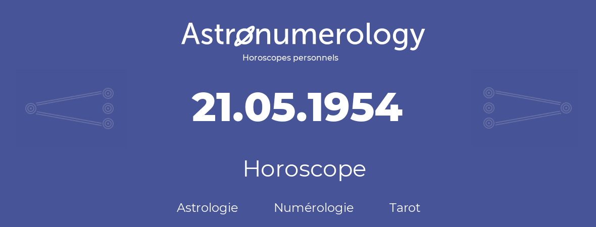 Horoscope pour anniversaire (jour de naissance): 21.05.1954 (21 Mai 1954)