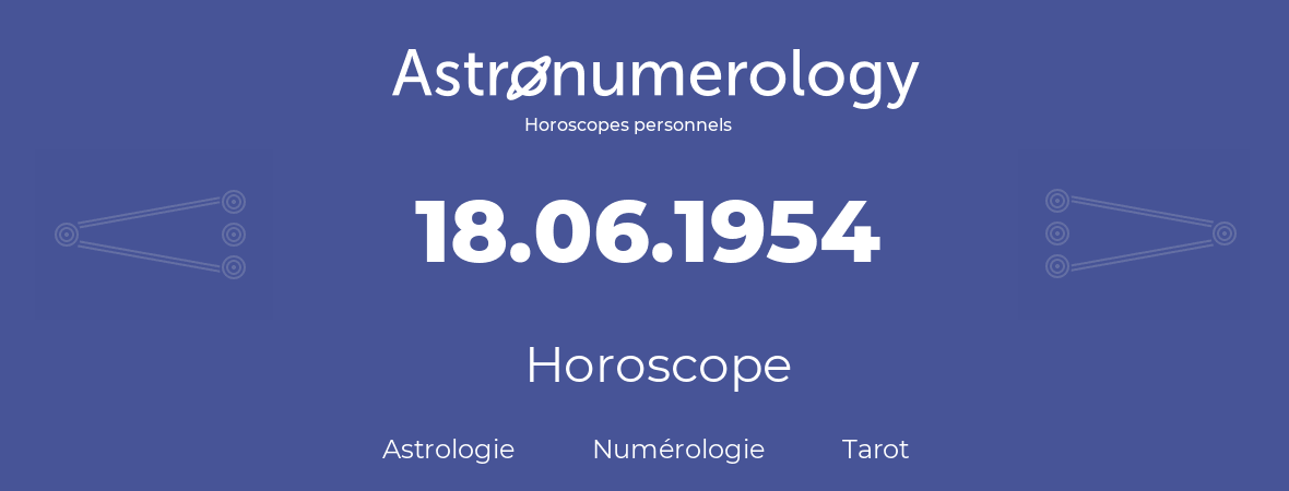 Horoscope pour anniversaire (jour de naissance): 18.06.1954 (18 Juin 1954)