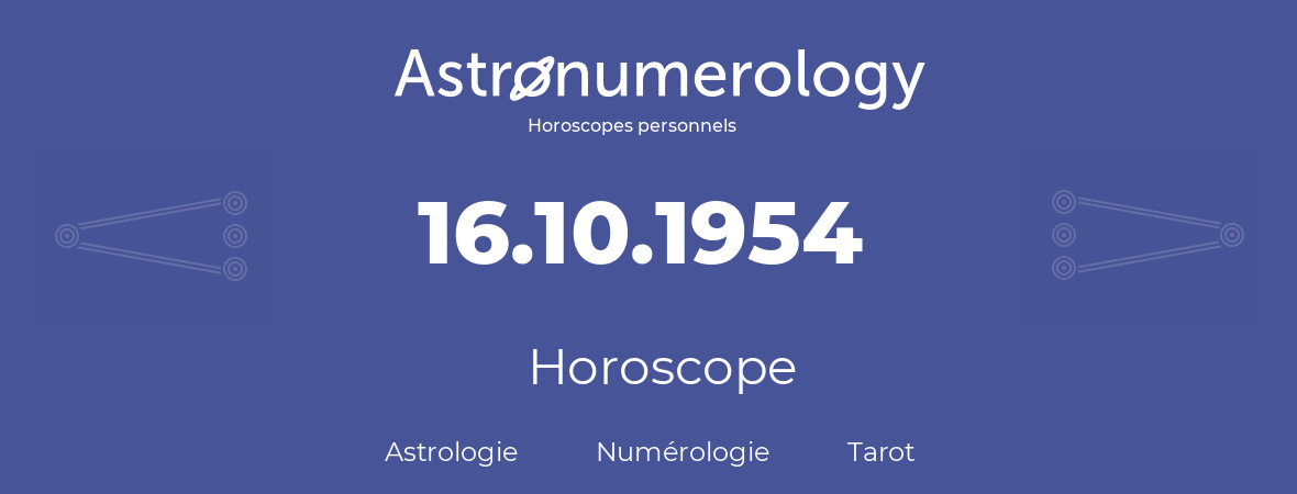Horoscope pour anniversaire (jour de naissance): 16.10.1954 (16 Octobre 1954)