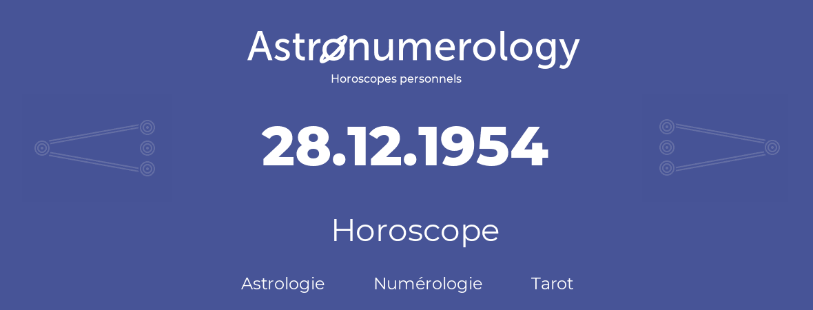 Horoscope pour anniversaire (jour de naissance): 28.12.1954 (28 Décembre 1954)