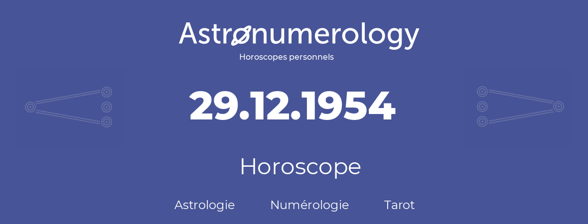 Horoscope pour anniversaire (jour de naissance): 29.12.1954 (29 Décembre 1954)