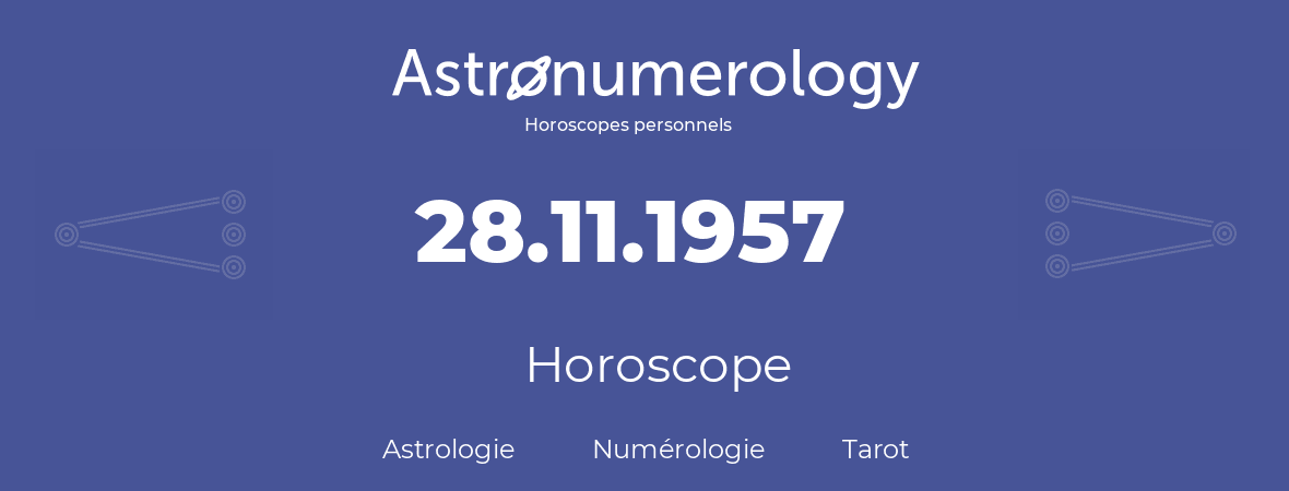 Horoscope pour anniversaire (jour de naissance): 28.11.1957 (28 Novembre 1957)