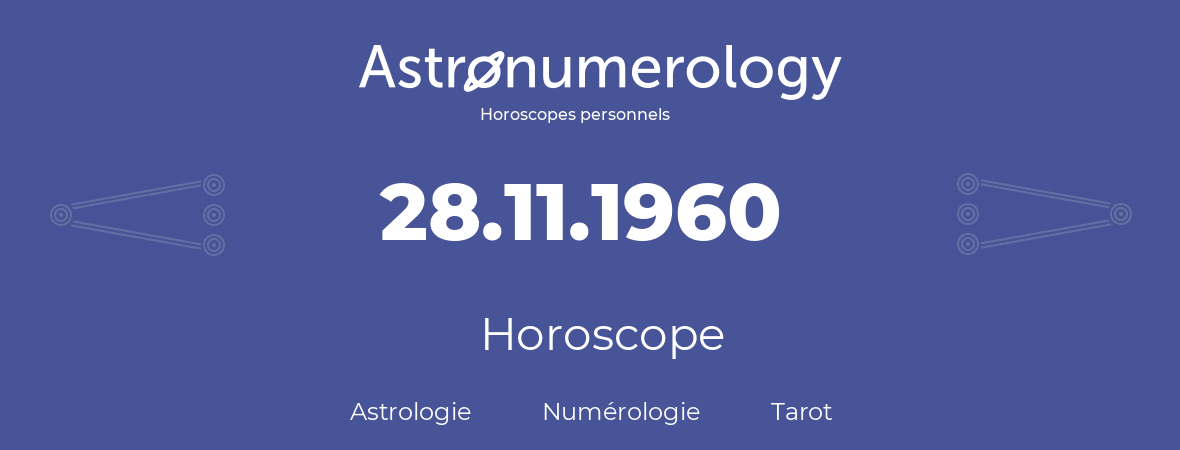 Horoscope pour anniversaire (jour de naissance): 28.11.1960 (28 Novembre 1960)