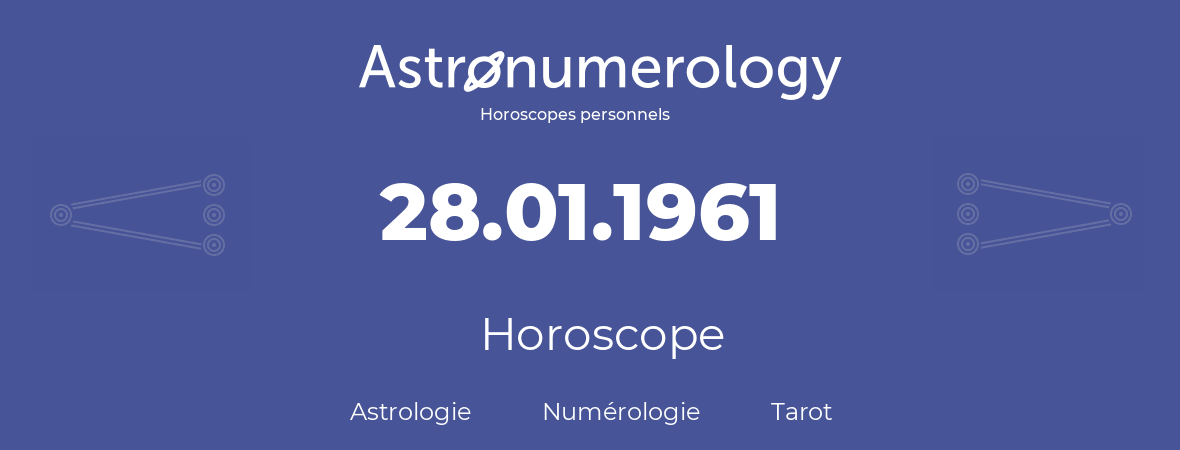 Horoscope pour anniversaire (jour de naissance): 28.01.1961 (28 Janvier 1961)
