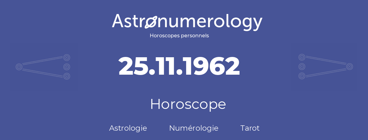Horoscope pour anniversaire (jour de naissance): 25.11.1962 (25 Novembre 1962)