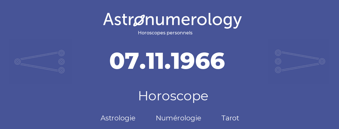 Horoscope pour anniversaire (jour de naissance): 07.11.1966 (07 Novembre 1966)