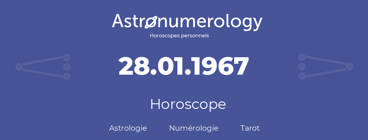 Horoscope pour anniversaire (jour de naissance): 28.01.1967 (28 Janvier 1967)